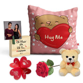 Hug Me Digital Printed Cushion and Wooden Photo Frame Valentine Box